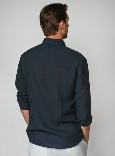 Camisa de lino azul marino