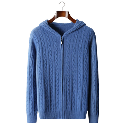 100% Cashmere Cable Knit Zip-Up Hoodie