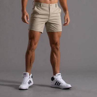 Pantalones cortos chinos de algodón para hombre, de longitud media, color caqui