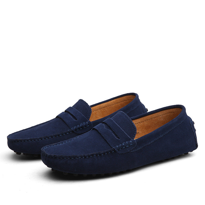 Mocassins en daim bleu marine pour homme, élégants et confortables, semelle antidérapante, style décontracté, parfaits pour toutes occasions.