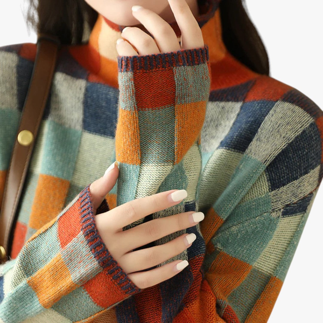 Mariana | Kadınlar için kaşmir patchwork boğazlı kazak süveter