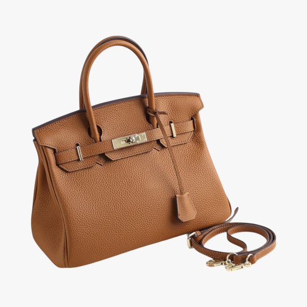 Sac à main en cuir marron avec bandoulière détachable, design élégant et classique, idéal pour la mode féminine et le luxe. Accessoire tendance.