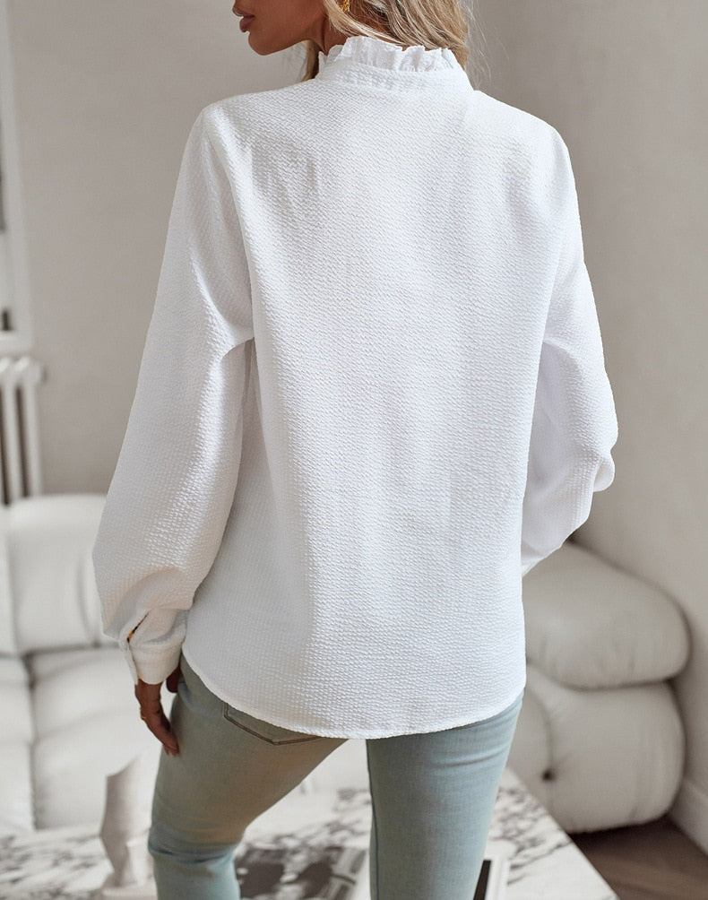 Camisa de mujer - Manga larga - Ajuste cómodo - Mezcla de algodón
