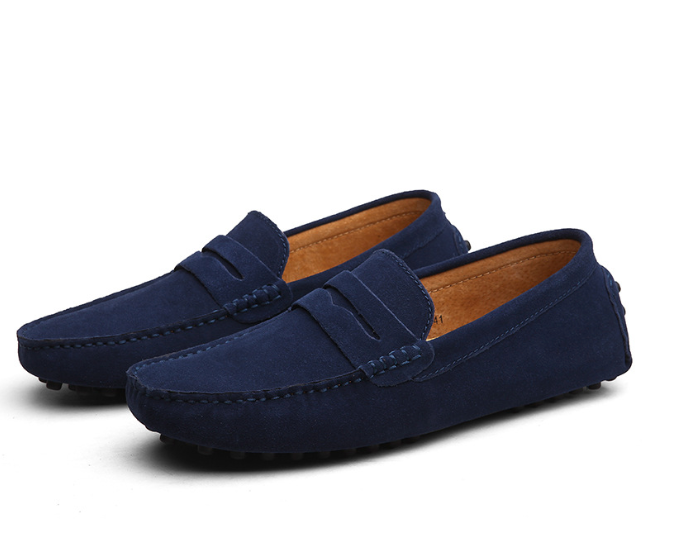 Mocassins en daim bleu marine pour hommes, élégants et confortables, semelle antidérapante, style décontracté, parfaits pour toutes occasions.