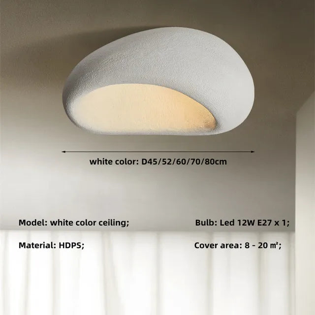 Plafonnier moderne blanc en HDPS, forme ovale, éclairage LED 12W E27, dimensions variées, idéal pour espaces de 8 à 20 m².