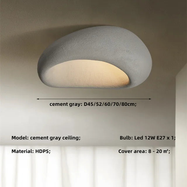 Plafonnier moderne gris ciment, LED 12W E27, design élégant, matériau HDPS, éclairage intérieur, dimensions variées, surface 8-20 m².