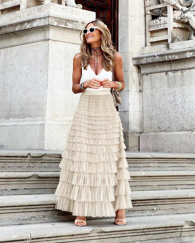 Falda midi de tul con diseño elegante de línea A para mujer