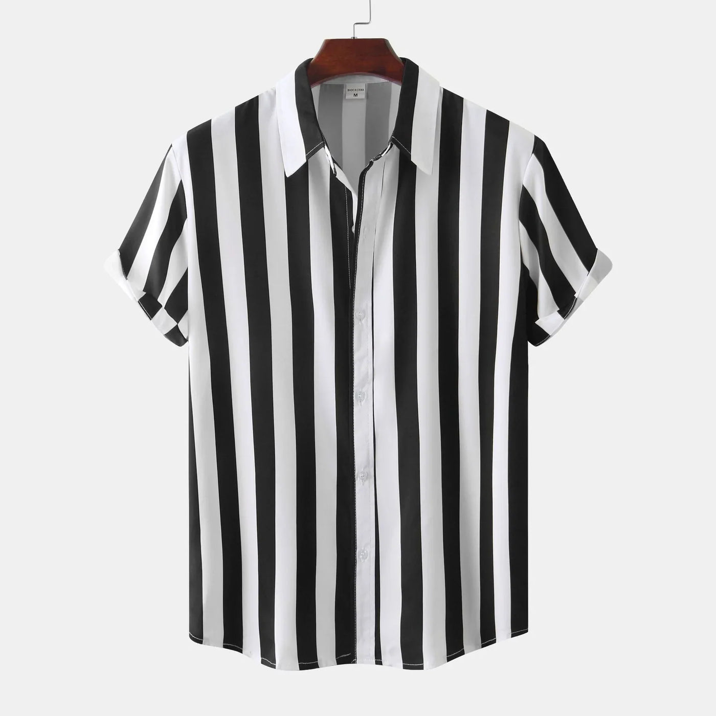 Camisa de manga corta con botones para hombre | Rayas verticales