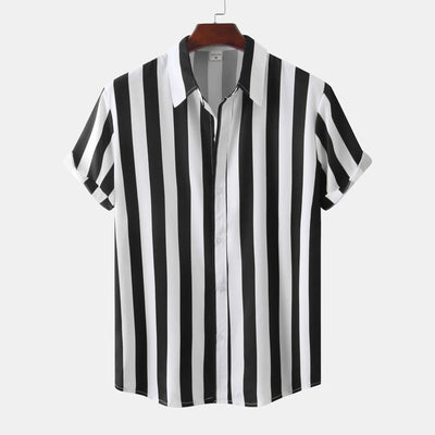 Camisa de manga corta con botones para hombre | Rayas verticales