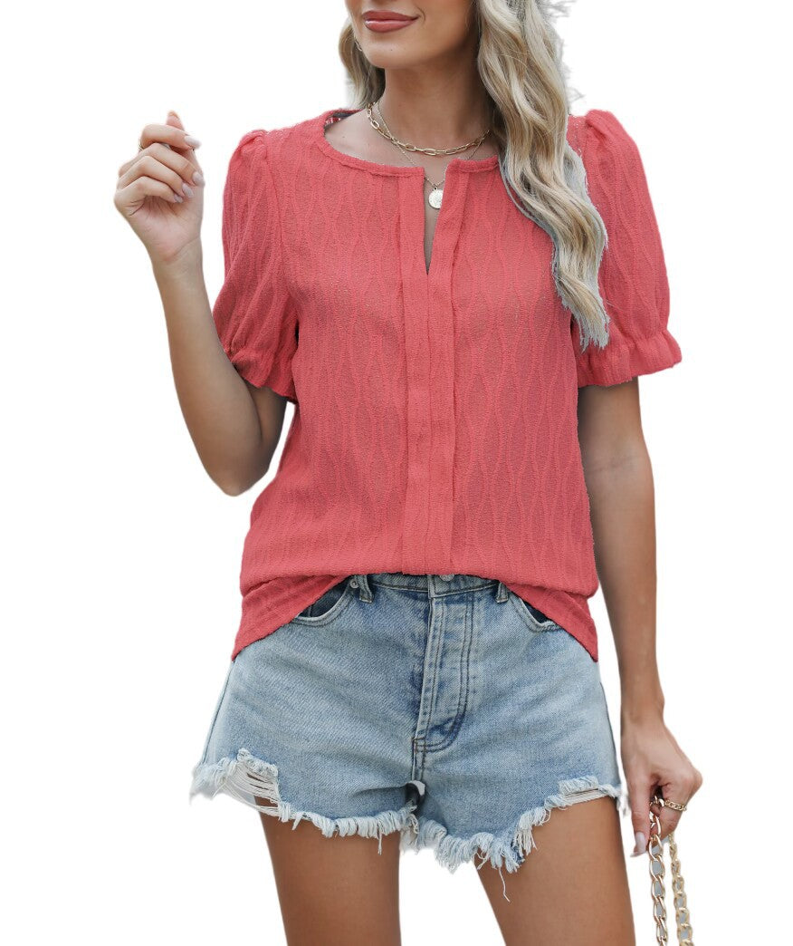 Haut jacquard à manches ballon pour femme – Coupe ample, élégante et confortable