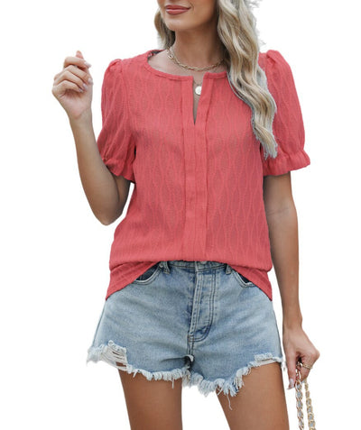 Haut jacquard à manches ballon pour femme – Coupe ample, élégante et confortable