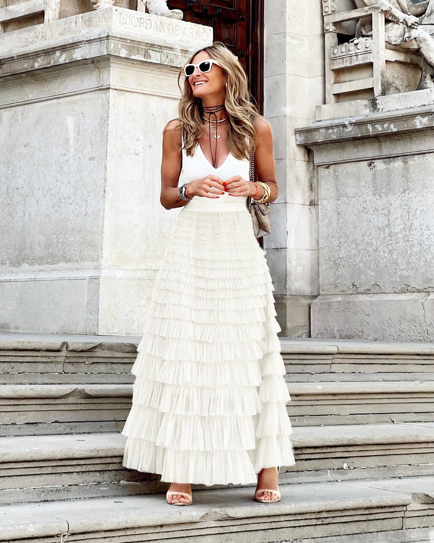 Falda midi de tul con diseño elegante de línea A para mujer