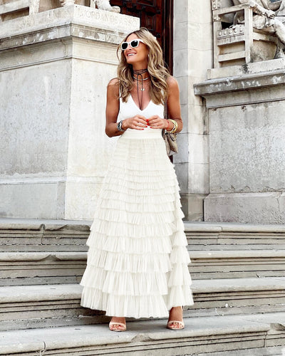 Falda midi de tul con diseño elegante de línea A para mujer
