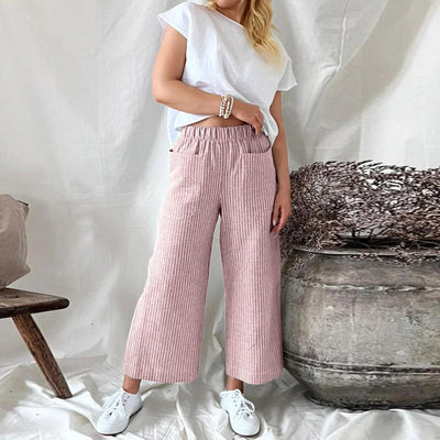 Melissa - Pantalones holgados de algodón y lino a rayas