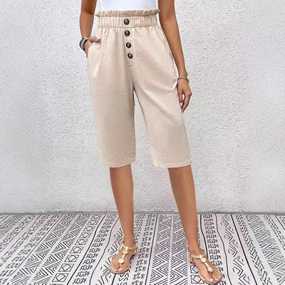 Bermudas para mujer - Corte holgado - Cintura elástica - Botones delanteros - Tejido ligero