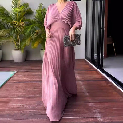 Gizela - Vestido largo vaporoso de canalé para mujer