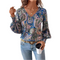 Blusa estampada para mujer con cuello en V: camisa elegante y cómoda con mangas farol.