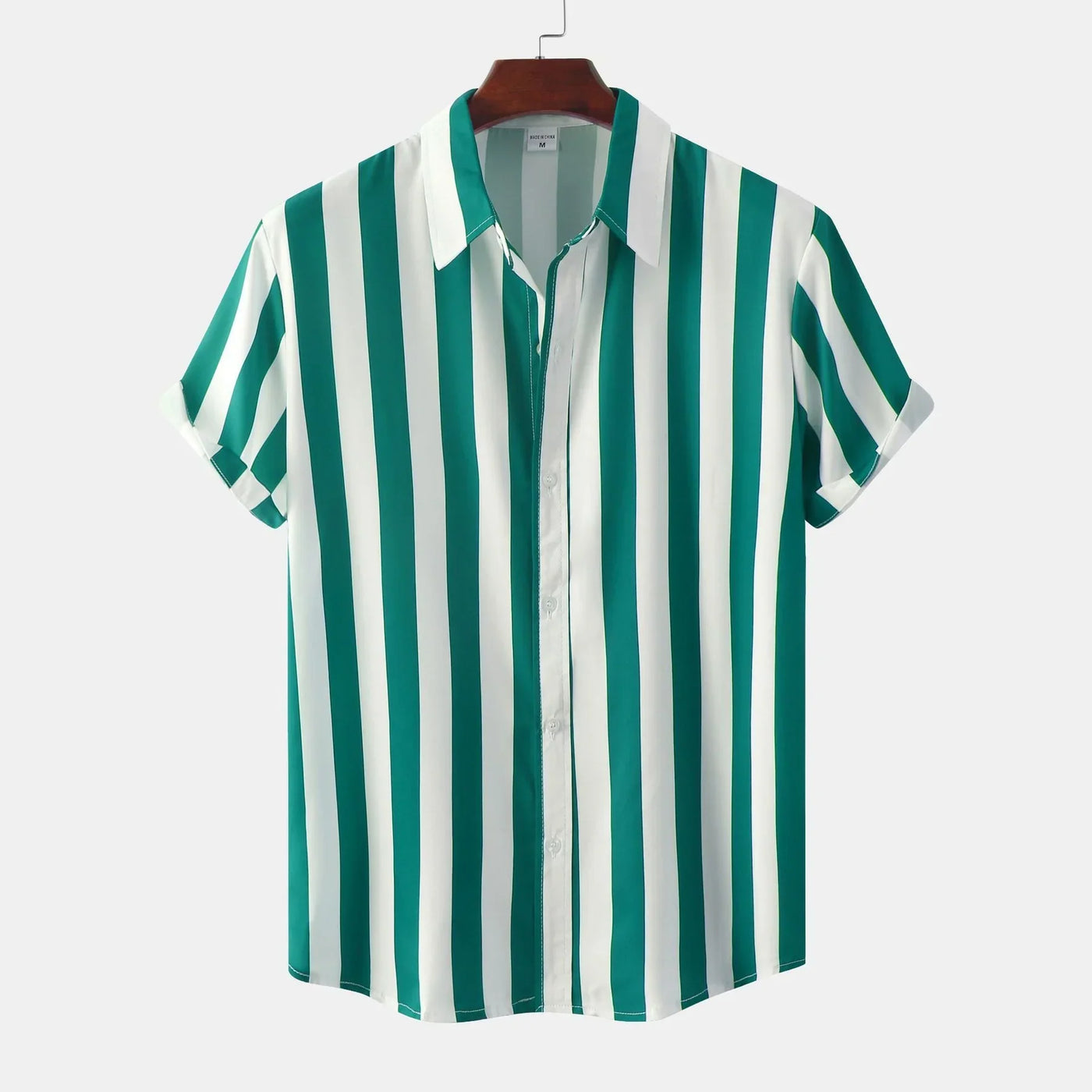 Camisa de manga corta con botones para hombre | Rayas verticales