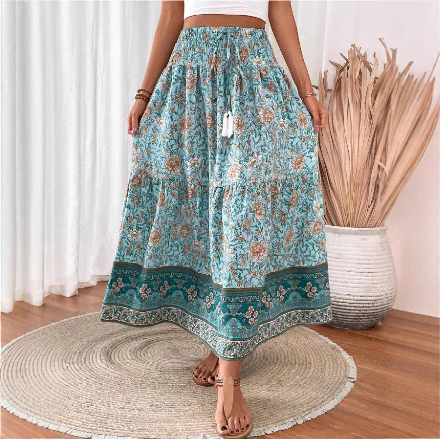 Revie | Falda larga bohemia de mezcla de algodón ligero