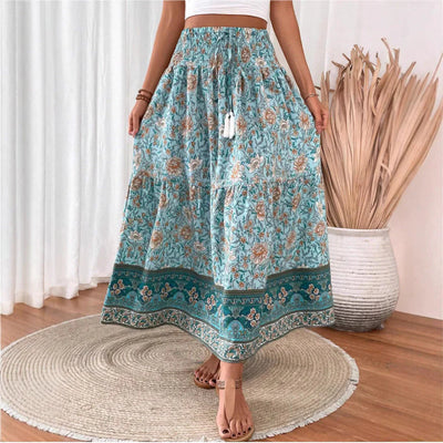 Revie | Falda larga bohemia de mezcla de algodón ligero