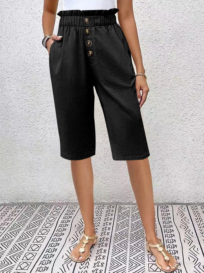 Bermudas para mujer - Corte holgado - Cintura elástica - Botones delanteros - Tejido ligero