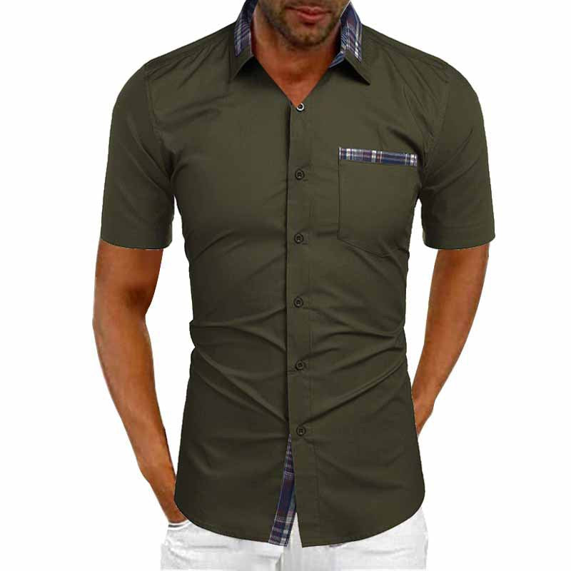 Camisa de manga corta para hombre - Camisa de verano de algodón transpirable y corte entallado para el trabajo y el ocio