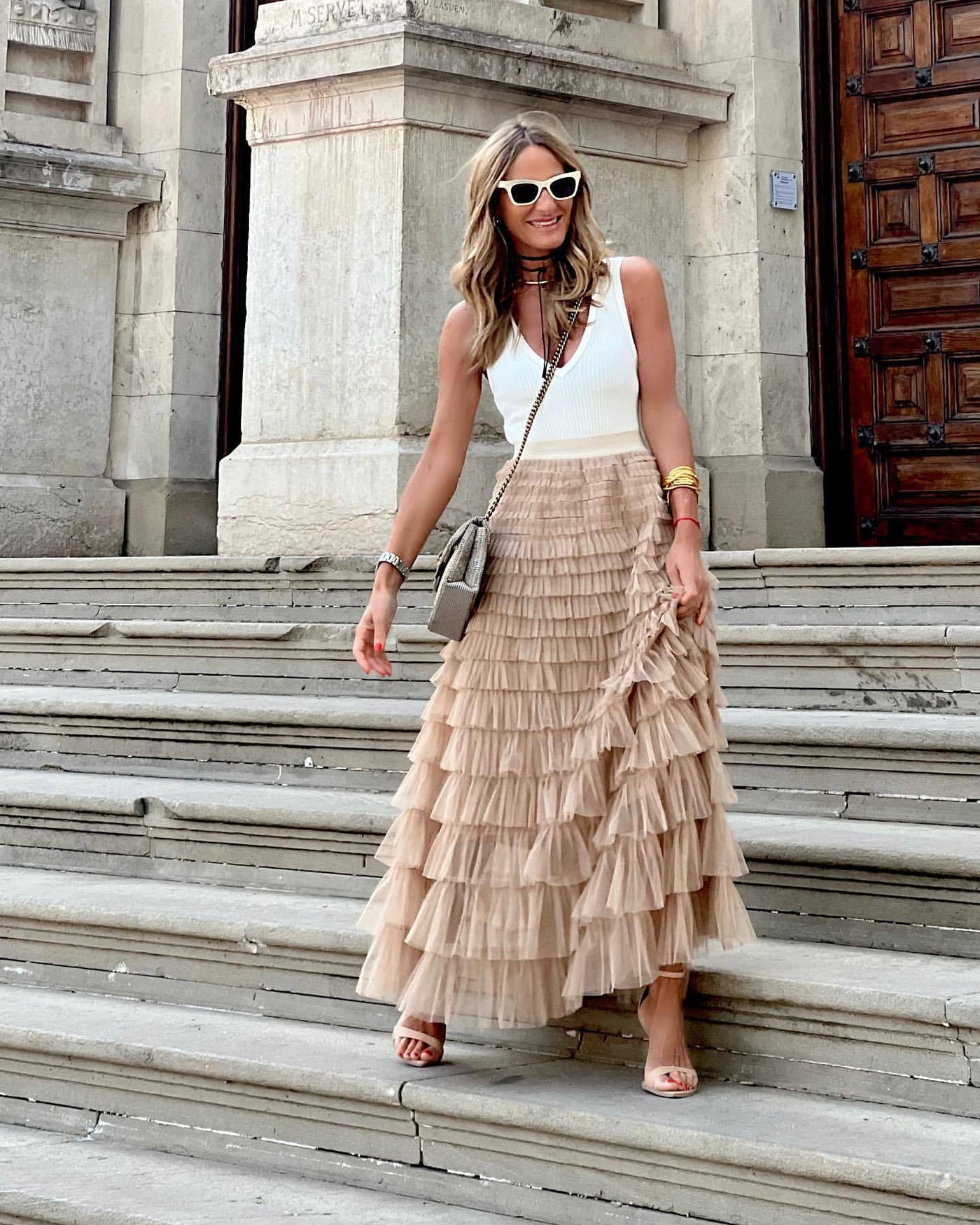Falda midi de tul con diseño elegante de línea A para mujer