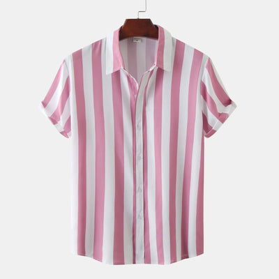 Camisa de manga corta con botones para hombre | Rayas verticales