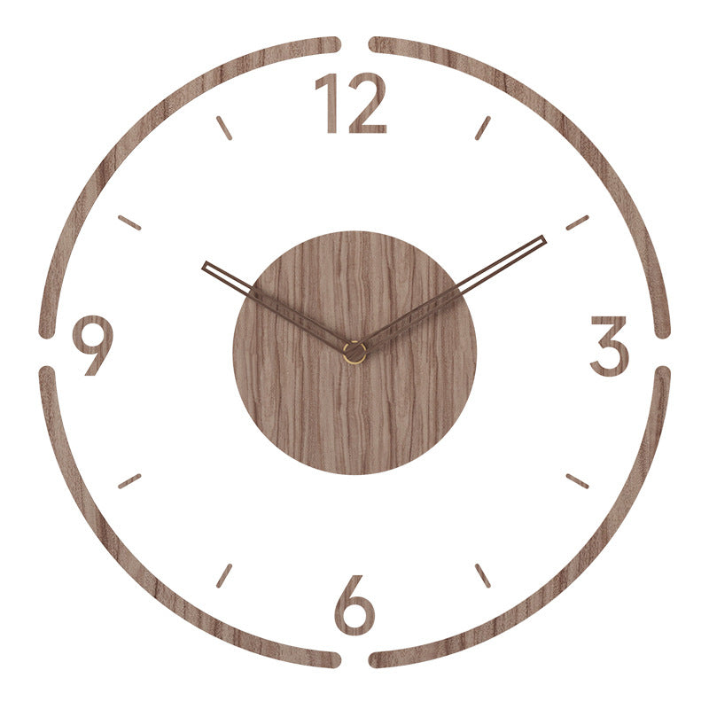 Horloge murale en bois minimaliste, design moderne, chiffres découpés, aiguilles fines, style scandinave, décoration intérieure élégante.