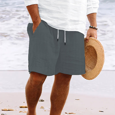 Pantalones cortos multibolsillos de lino y algodón para hombre con cinturilla elástica y corte relajado