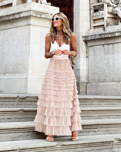Falda midi de tul con diseño elegante de línea A para mujer