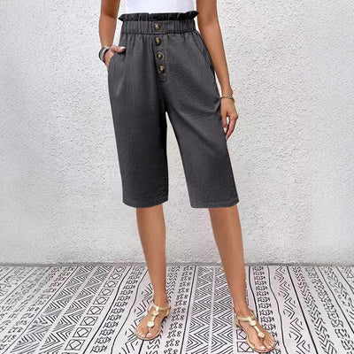 Bermudas para mujer - Corte holgado - Cintura elástica - Botones delanteros - Tejido ligero