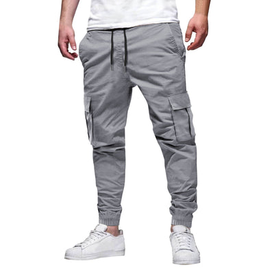 Pantalones de jogging cargo para hombre - corte ajustado - algodón elástico - cintura y tobillos elásticos