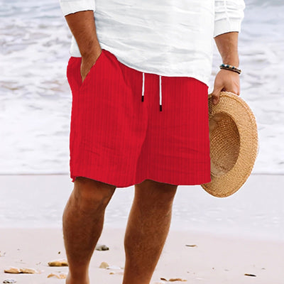 Pantalones cortos multibolsillos de lino y algodón para hombre con cinturilla elástica y corte relajado