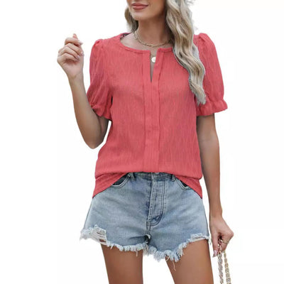 Haut jacquard à manches ballon pour femme – Coupe ample, élégante et confortable