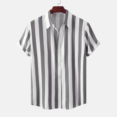Camisa de manga corta con botones para hombre | Rayas verticales