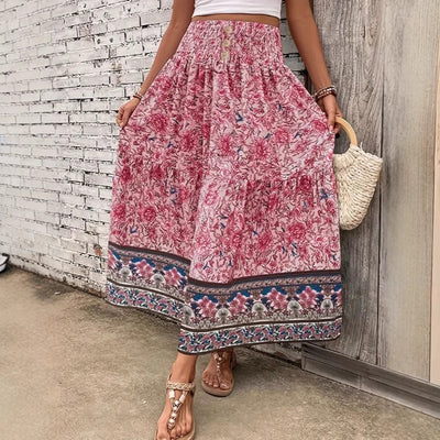 Revie | Falda larga bohemia de mezcla de algodón ligero