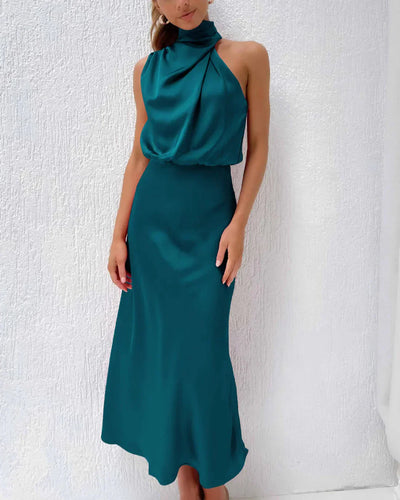 Elodie | Vestido largo de satén para mujer: elegante vestido de primavera sin mangas con corte fluido.