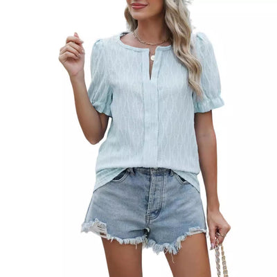 Haut jacquard à manches ballon pour femme – Coupe ample, élégante et confortable
