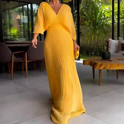 Gizela - Vestido largo vaporoso de canalé para mujer