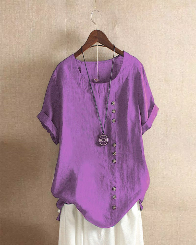 Kelly | Blouse unie à manches courtes et col rond