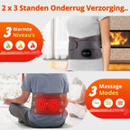 Ceinture de massage lombaire chauffante avec trois niveaux de chaleur et modes de massage, idéale pour le soin du dos. Confort et relaxation assurés.