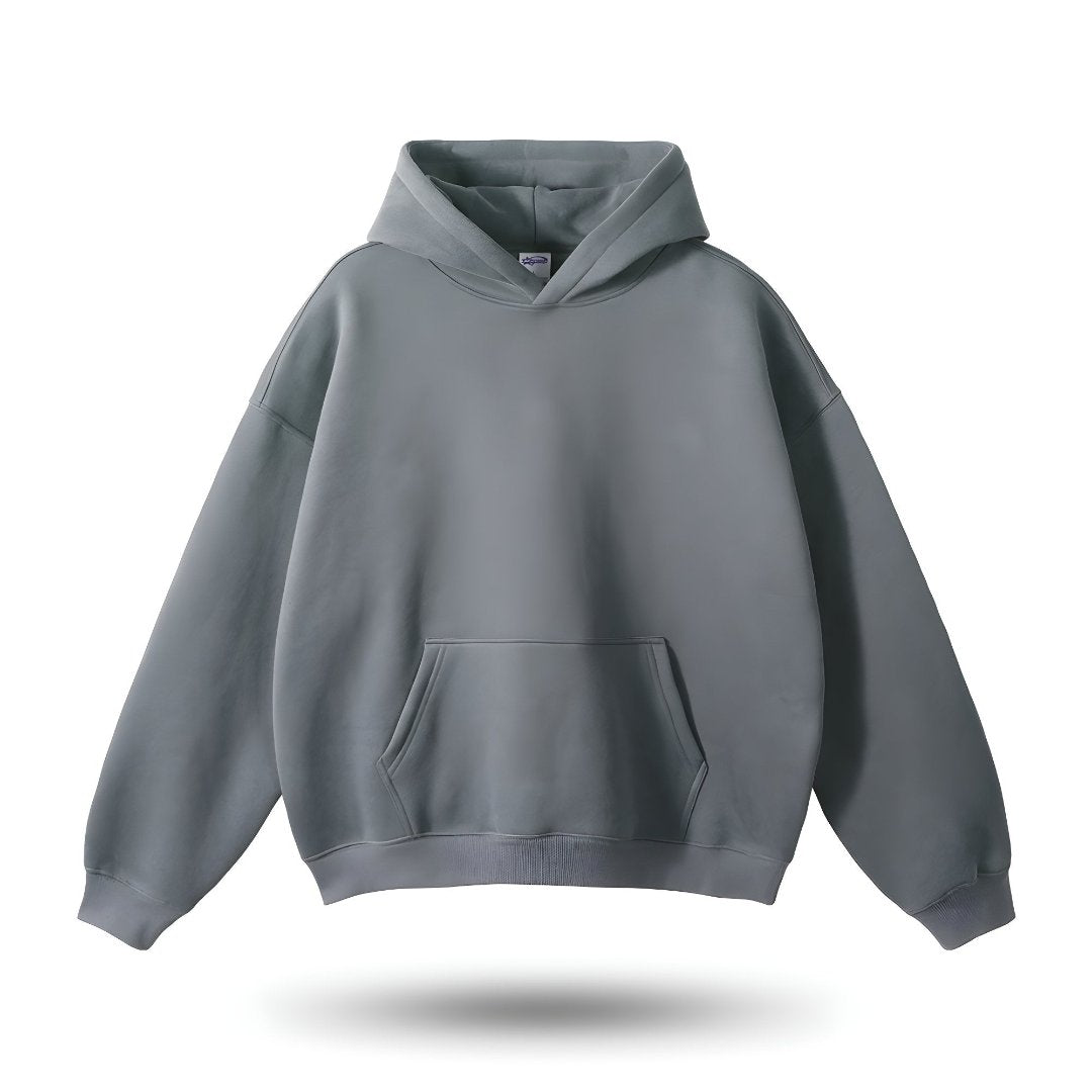 Sweat à capuche gris unisexe, style décontracté, avec poche kangourou. Tissu doux et confortable, idéal pour la mode urbaine et le streetwear.