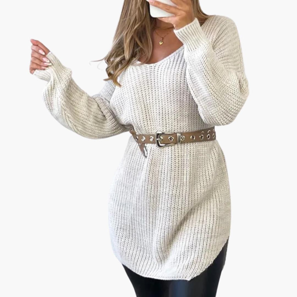 Lang striktrøje til kvinder med V-hals