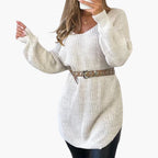 Lang striktrøje til kvinder med V-hals