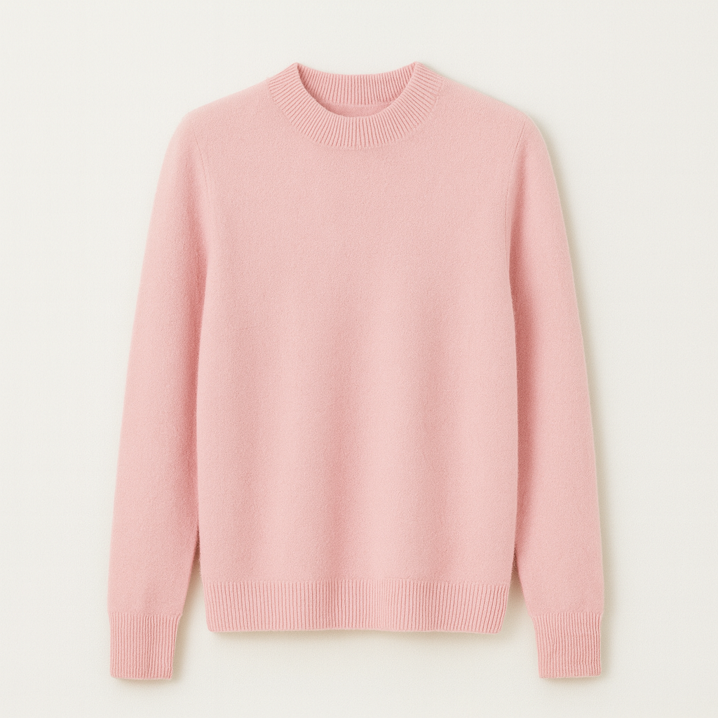 Pull rose en cachemire doux, col rond, manches longues, idéal pour l'hiver. Mode femme élégante, tendance automne-hiver, vêtement chaud.