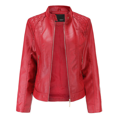 Veste en cuir à col montant pour femmes