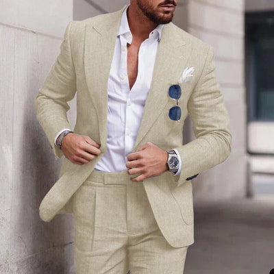 Novio moderno: traje de boda de lino