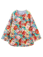 Veste matelassée colorée à motifs floraux, manches longues, style bohème, idéale pour l'automne. Mode femme tendance et originale.
