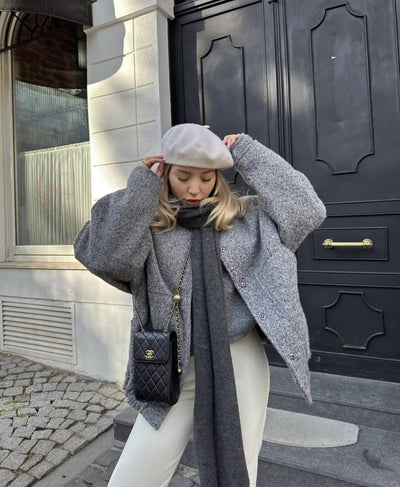 Luna - Manteau oversize en laine à col rond et boutons